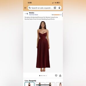 Burgundy Strapless Women's Dress